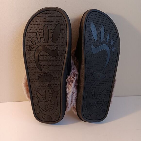 Women's Besroad Size M Black w/Brown Faux Fur Slippers with Rubber Sole - Picture 6 of 7